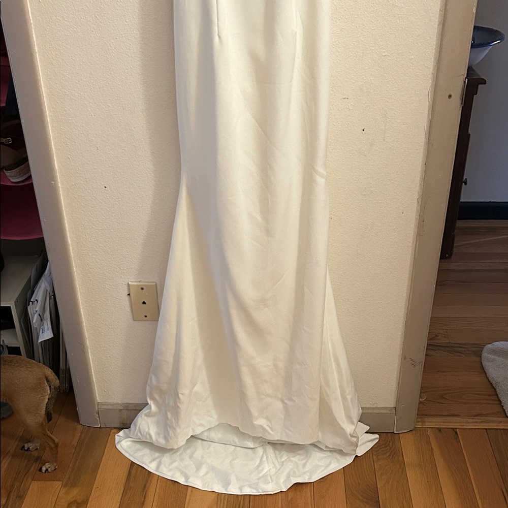 White Slip Dress with Black Lace Appliqué - Picture 2 of 3